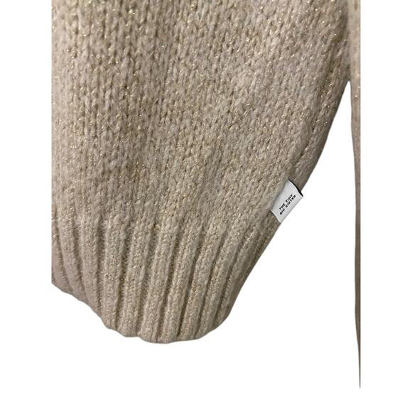 The Tiny Big Sister Crewneck Sweater S/M Cream Beige Glitter Fisherman Cottage - Picture 4 of 10